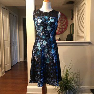 Black & blue floral print fit & flare dress sz 12
